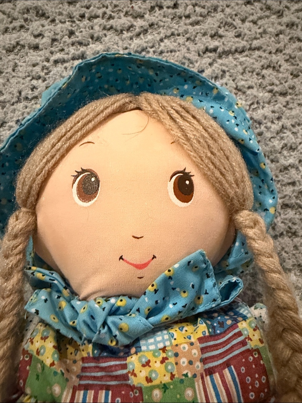Blue Patchwork Rag Doll with Braided Hair - Charming Plush Toy - Picture 9 of 12
